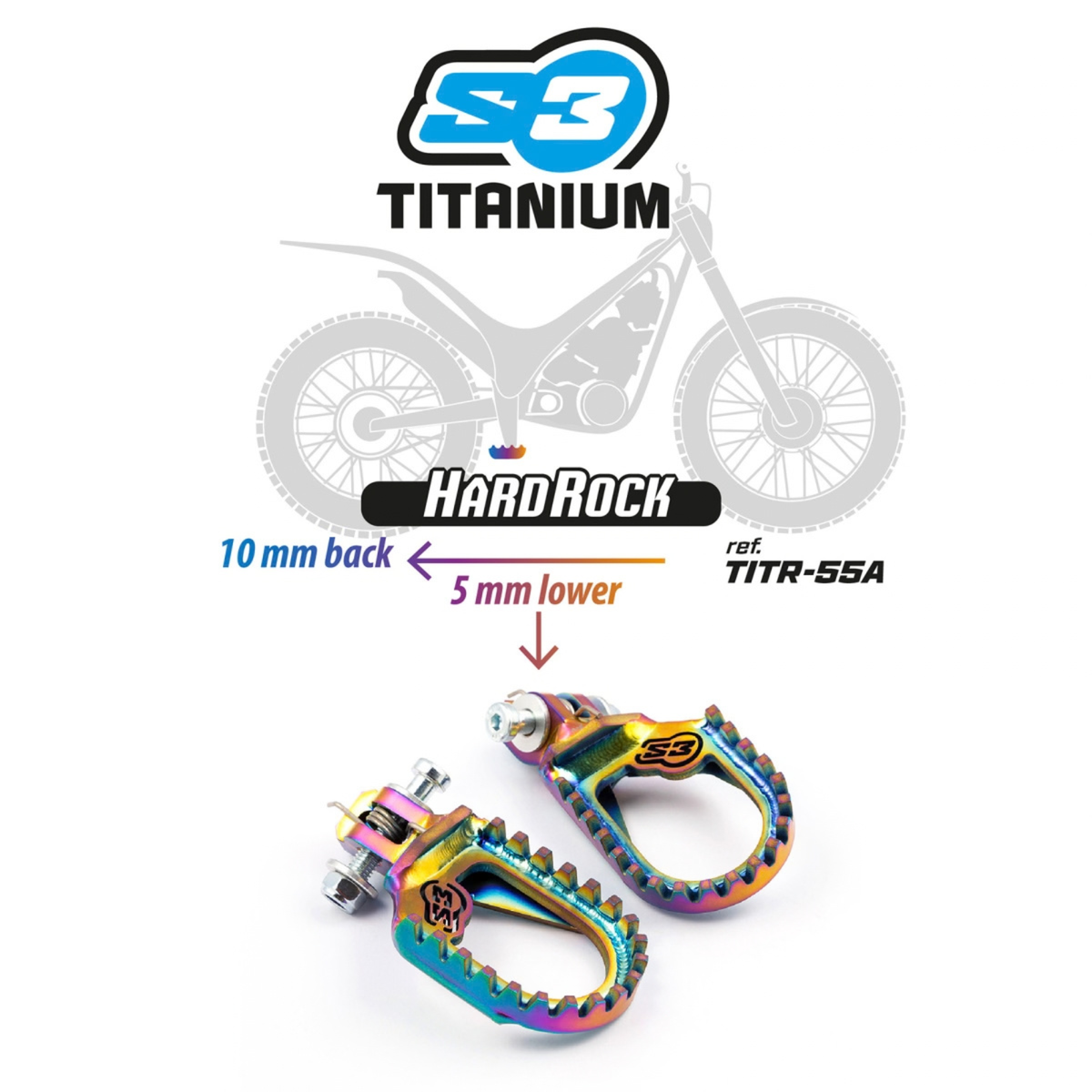 Pedane trial S3 Punk in Titanio Grado 5 Rainbow iridescente TITR-55A con perni e molle