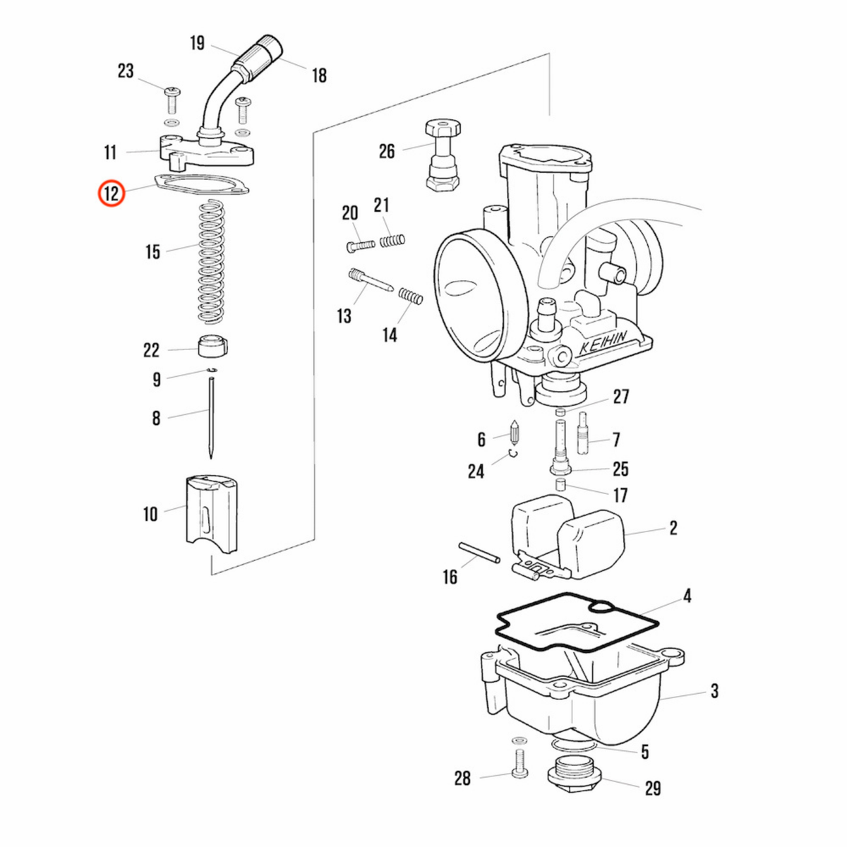 Guarnizione coperchio guarnizione superiore Jitsie per carburatore Keihin PWK 28mm