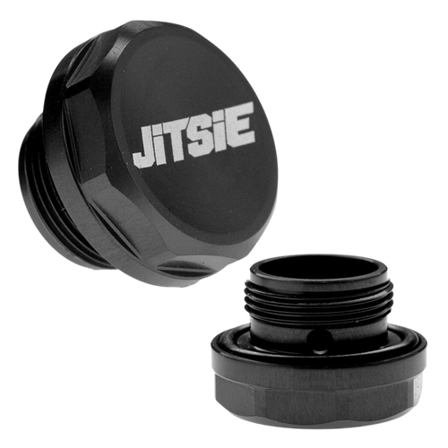 Tappo vaschetta maggiorato in alluminio CNC nero Jitsie per carburatore Keihin PWK 28mm